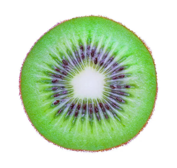 Fetta Kiwi Isolata Sfondo Bianco — Foto Stock