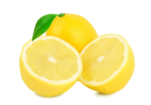 Fetta Limone Con Foglie Isolate Fondo Bianco — Foto Stock