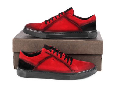 Shoes men's, leather, red, isolated on white background