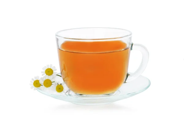 Chamomile Tea Glass Mug Transparent Mug Isolated White Background — Stock Photo, Image