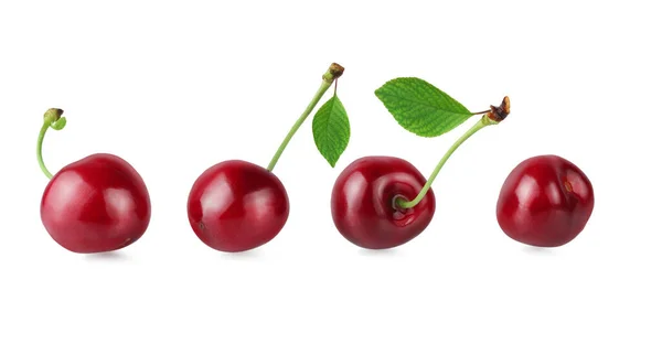 Cherry Dengan Daun Terisolasi Pada Latar Belakang Putih — Stok Foto