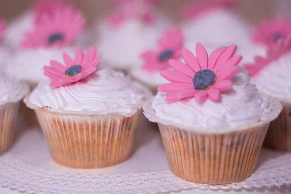 Heerlijke zoete buffet met cupcakes. Zoete vakantie buffet met cupcakes en andere desserts. — Stockfoto