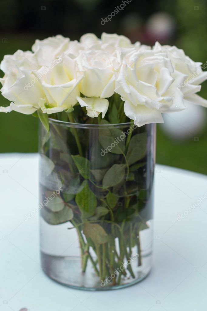 Beautiful Flowers In Vase Bouquet Of Pink Roses In A Glass Vase