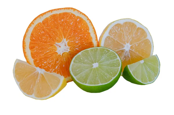 Citrus fresh fruits, still life of orange, lemon and lime — Stock Photo, Image