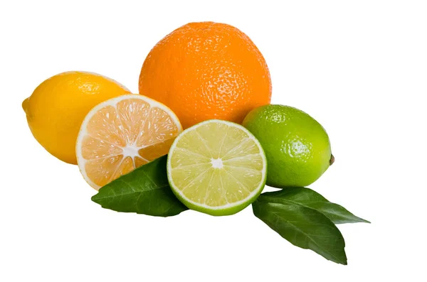 Citrus fresh fruits, still life of orange, lemon and lime — Stock Photo, Image