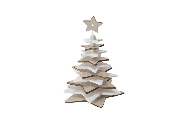 Tahta Noel Ağacı Dekorasyonu Beyaz Arkaplanda Zole Edildi — Stok fotoğraf