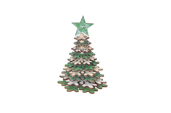 Decorazione Albero Natale Legno Isolato Sfondo Bianco — Foto Stock