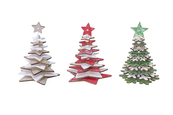 Árvores Natal Madeira Conjunto Decoração Coleções — Fotografia de Stock
