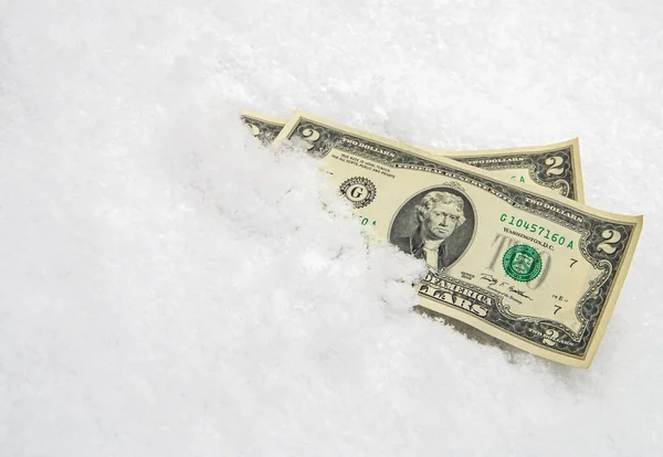 Dollar Snow Two Dollar Bills Financial Concept Stock Picture