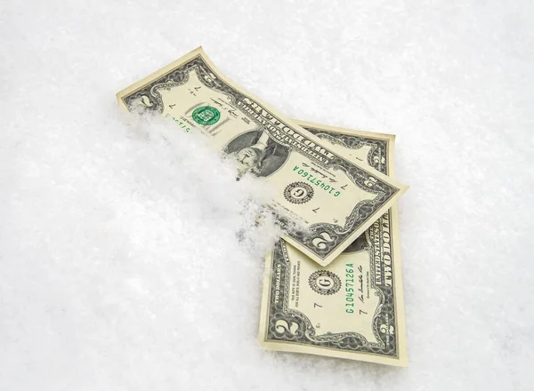 Dollar Snow Two Dollar Bills Financial Concept Royalty Free Stock Images