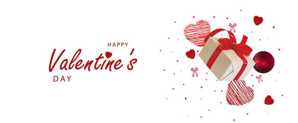 Feliz Día San Valentín Banner Horizontal Plantilla Encabezado Para Sitio —  Fotos de Stock