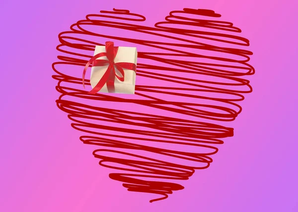 バナー グリーティングカードやポスターのためのハッピーバレンタインデーのお祝いのデザイン 愛のイラスト 大きな赤いハートとギフトボックス — ストック写真