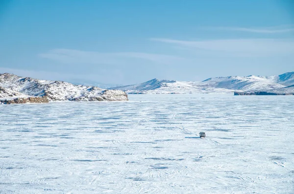 Penhasco Rochoso Lago Baikal Inverno Natal Neve Fundo — Fotografia de Stock