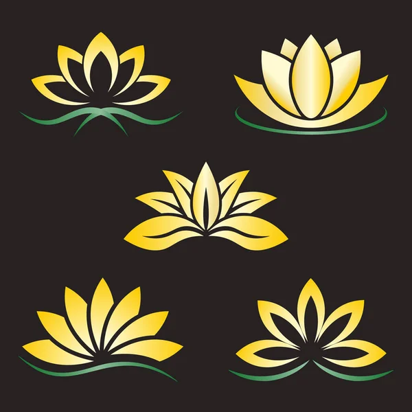 Lotus siluetlerini ayarlayın. düz vektör dekorasyon ögeleri