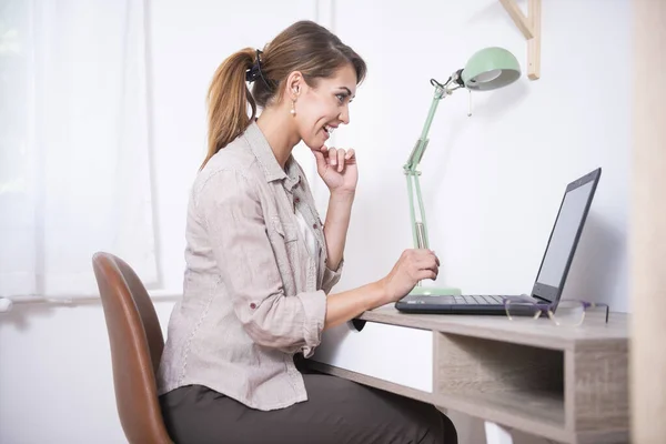 Modern Young Woman Working Remotely Home Stock Picture