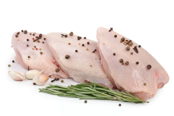 Chicken breast on the rib on the white background with greens — Stock Photo, Image