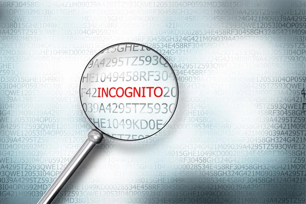 Ανάγνωση λέξη ινκόγκνιτο στην οθόνη του υπολογιστή με ένα μεγεθυντικό — Φωτογραφία Αρχείου