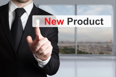 düz dokunmatik ekran düğmesi yeni ürün itme iş adamı