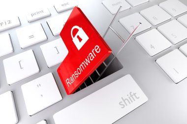 klavye kırmızı ile girin anahtar ransomware 3d çizim