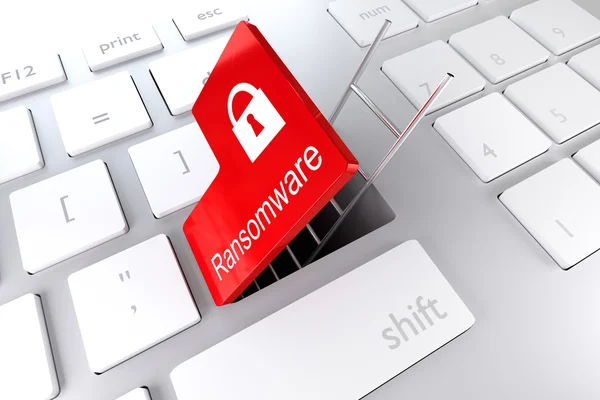 Keyboard with red enter key ransomware 3D illustration — Stock Photo, Image