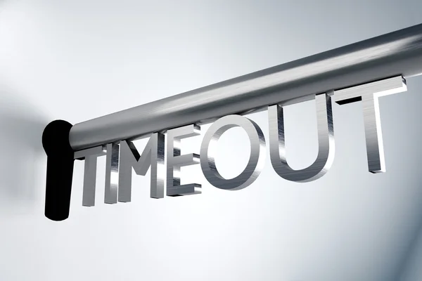 Chave de metal timeout na frente de fechadura ilustração 3D — Fotografia de Stock
