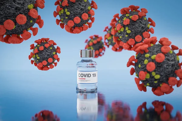 covid 19 vaccine ampoule for immunization and prevention of corona virus infection, nCoV 2019 pandemic, 3D Illustration