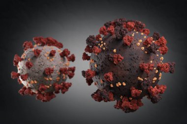 Yeni varyant ve koronavirüs mutasyonu, covid 19 türü, virüs protein sıçraması enfeksiyonu, 3 boyutlu illüstrasyon 