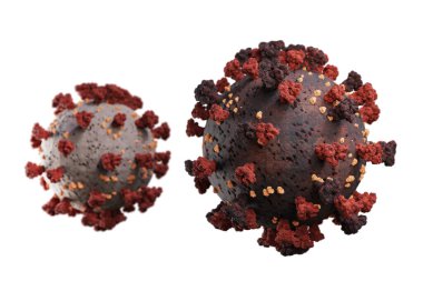 Coronavirüs varyantı ve mutasyonu, covid 19 sars-cov2 türü, virüs enfeksiyonu, beyaz arka planda izole edilmiş, 3D Illustration 