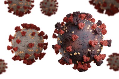 Coronavirüs varyantı ve mutasyonu, covid 19 sars-cov2 türü, virüs protein enfeksiyonu, beyaz arka planda izole edilmiş, 3D Illustration 