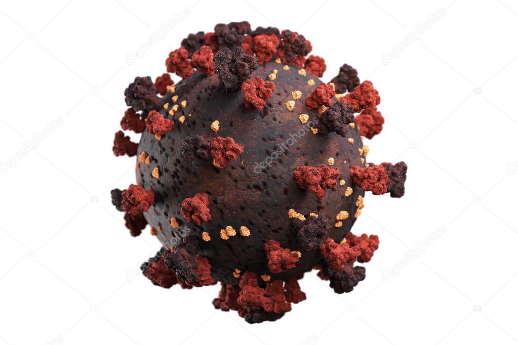 variant and mutation of coronavirus, covid 19 sars-cov2 strain, virus spike infection, isolated on white background, 3D Illustration 