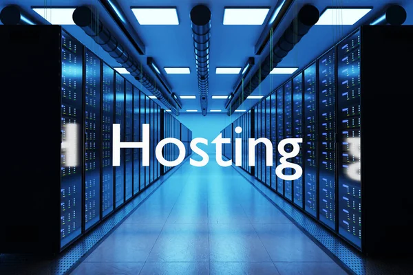 Webspace Hosting Service Logo Groot Modern Datacenter Meerdere Rijen Server — Stockfoto