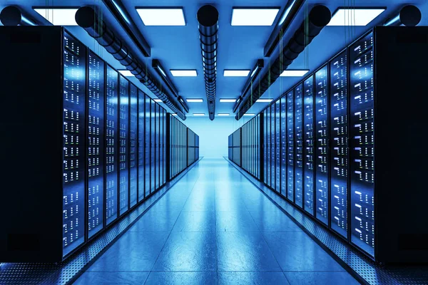 Stort Modernt Datacenter Med Flera Rader Serverställ Illustration — Stockfoto