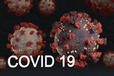 Coronavirüs varyantı ve mutasyonu, covid 19 virüsü b117, virüs enfeksiyonu, 3 boyutlu illüstrasyon 