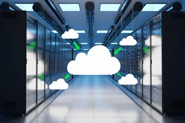 Cloud Storage Share Logo Einem Großen Modernen Rechenzentrum Mit Mehreren — Stockfoto