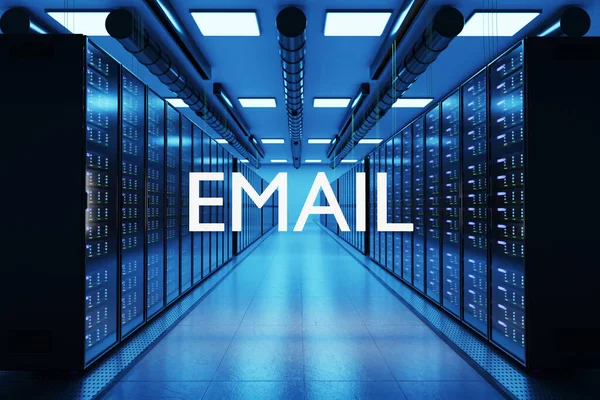Email Logo Groot Modern Datacenter Meerdere Rijen Netwerkserver Racks Illustratie — Stockfoto