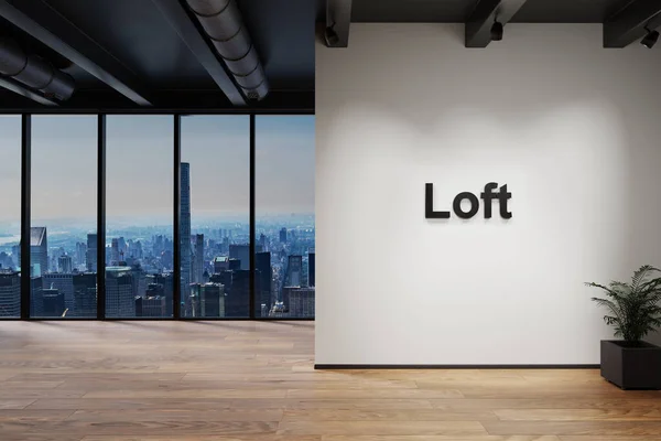 Luxury Loft Skyline View Wall Loft Lettering Illustration — Zdjęcie stockowe