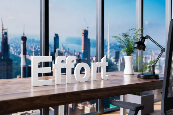 Effort Office Chair Front Workspace Panoramic Skyline View Career Concept — Zdjęcie stockowe