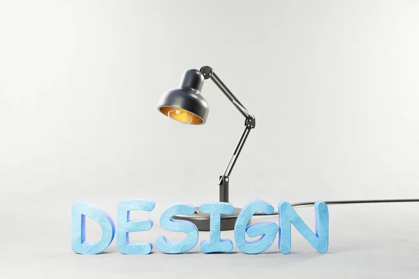 Lampada Scrivania Stile Industriale Superficie Colore Grigio Con Design Lettering — Foto Stock