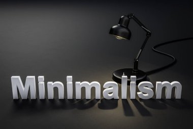 Siyah renkli yüzey üzerinde siyah stil masa lambası harf minimalizmi minimalizmi ile; 3B İllüstrasyon