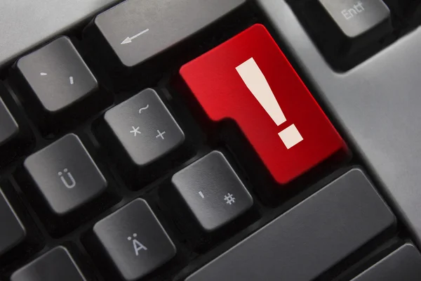 Keyboard red button exclamation mark danger — Stock Photo, Image