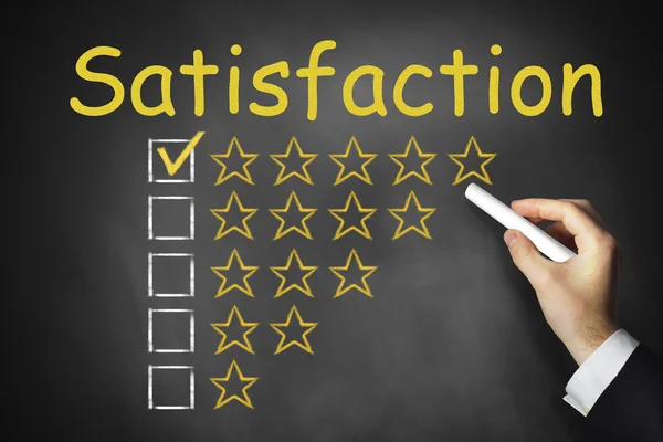 Hand writing satisfaction on black chalkboard stars — Stock Photo, Image