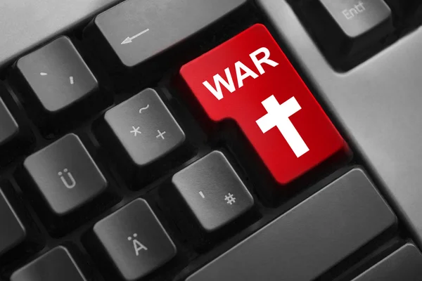 Tangentbordet röda knappen cyberkrig — Stockfoto
