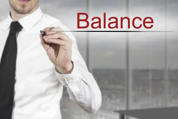 Businessman writing balance in the air — Stock Photo, Image