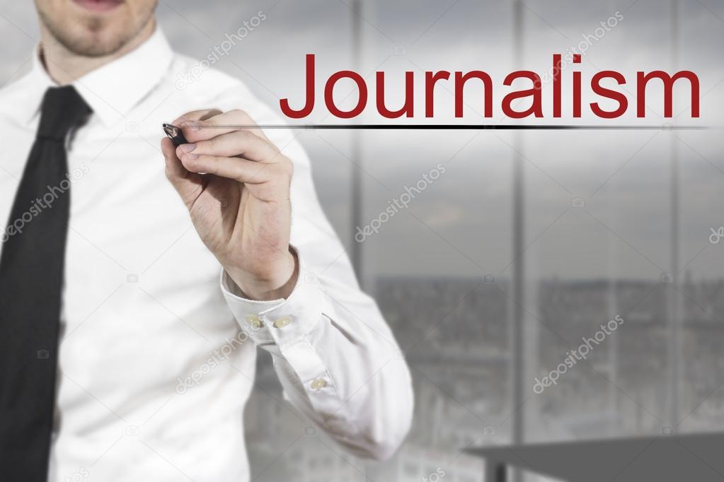 businessman writing in the air journalism