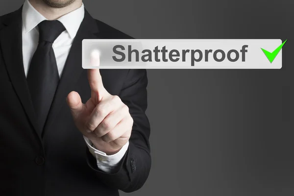 Πιέζοντας το κουμπί επίπεδη οθόνη αφής shatterproof επιχειρηματίας — Φωτογραφία Αρχείου