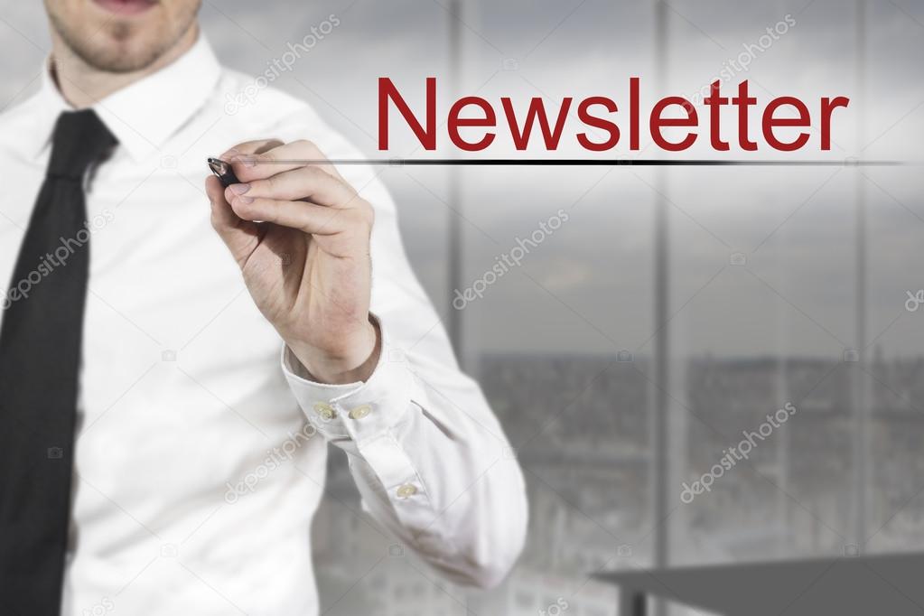 businessman writing newsletter in the air