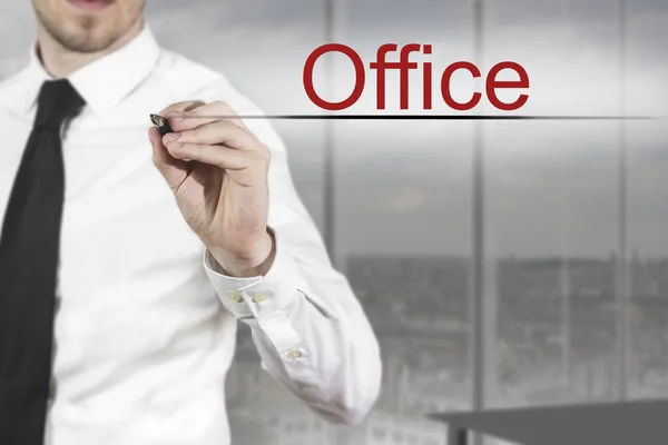 Businessman writing office in the air — Stock Photo, Image