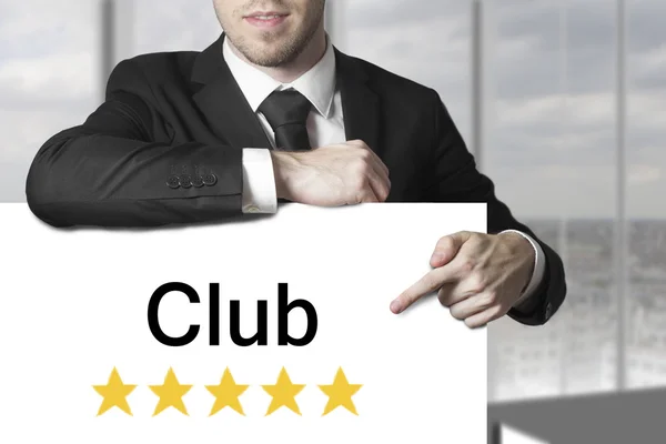 Businessman pointing on sign club — Stock Photo, Image