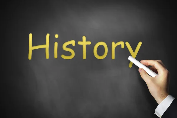 Hand writing history on black chalkboard — Stock Photo, Image