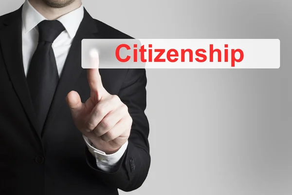 Businessman pushing flat button citizenship — Stock Photo, Image